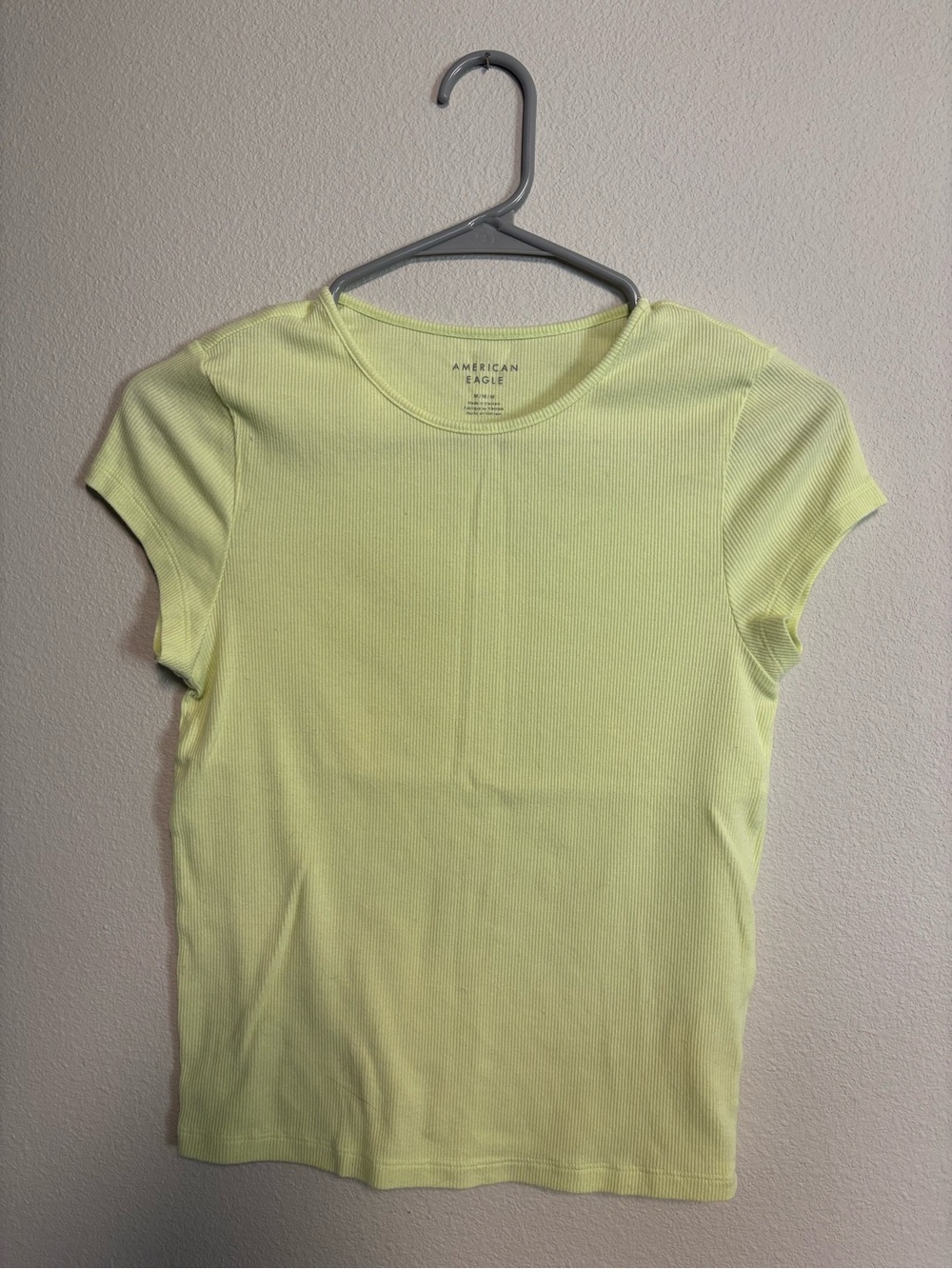 American Eagle Outfitters Short-Sleeve Ribbed Tee - Pale Yellow